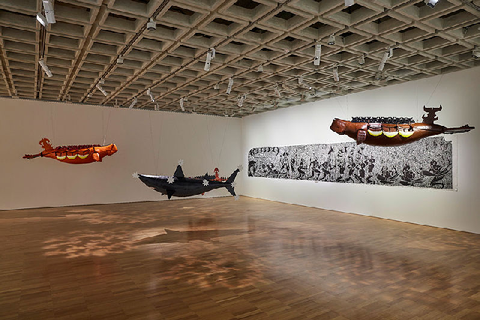 Alick Tipoti, Dhangal Madhubal installation view, 2021.